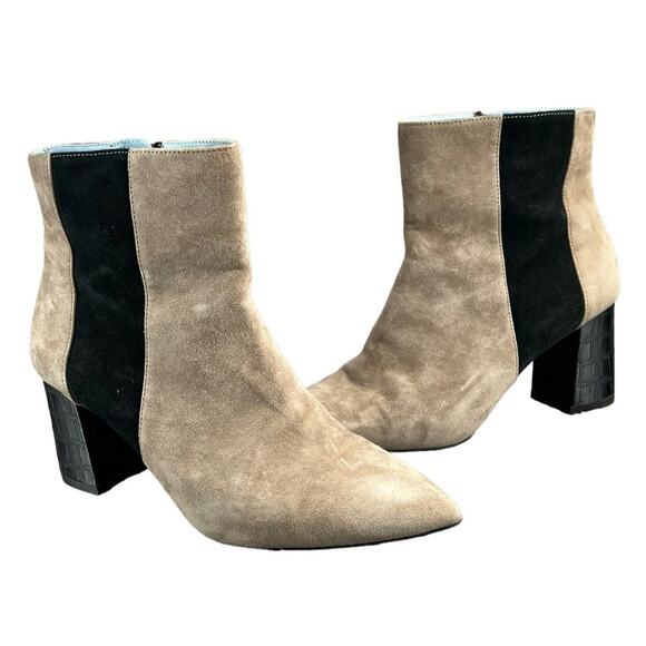 Shoes Of Prey Booties Womens 7 Tan Suede Leather Heeled Ankle Boots Pointed Toe - Picture 2 of 14